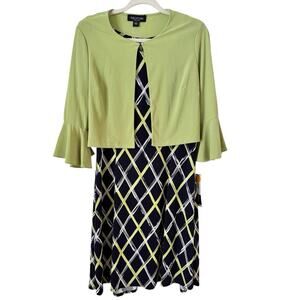 NWT Perceptions NY Green Abstract Textured Jacket Dress Set Women’s Size Medium
